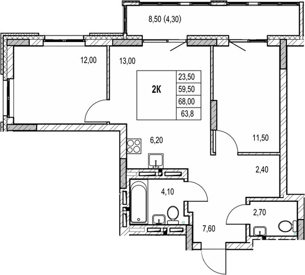 
  Продается 2-комн. квартира 59.5 м², в ЖК Автограф. Фото 1.