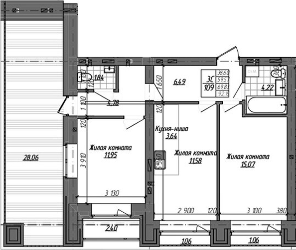 
  Продается 2-комн. квартира 59.57 м², в ЖК Комсомольский проспект, дом 2. Фото 1.