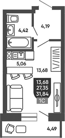 
  Продается студия 28.25 м², в ЖК Ермак. Фото 1.