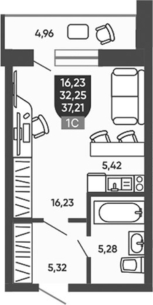 
  Продается студия 32.25 м², в ЖК Ермак. Фото 1.