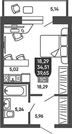 
  Продается студия 35.54 м², в ЖК Ермак. Фото 1.