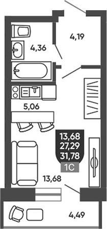 
  Продается студия 28.19 м², в ЖК Ермак. Фото 1.