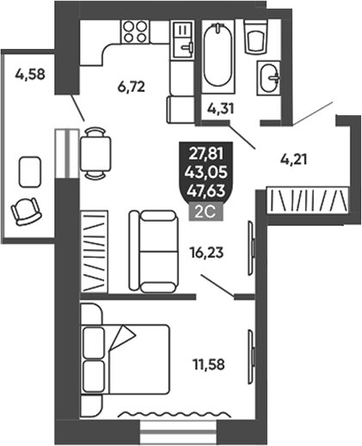 
  Продается 2-комн. квартира 43.97 м², в ЖК Ермак. Фото 1.