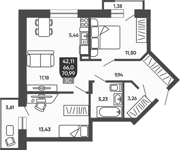 
  Продается 2-комн. квартира 67.01 м², в ЖК Ермак. Фото 1.