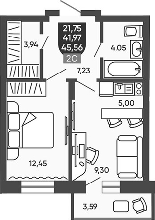 
  Продается 2-комн. квартира 42.69 м², в ЖК Ермак. Фото 1.