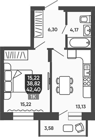 
  Продается 1-комн. квартира 38.82 м², в ЖК Ермак. Фото 1.