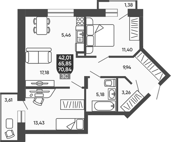 
  Продается 2-комн. квартира 65.85 м², в ЖК Ермак. Фото 1.