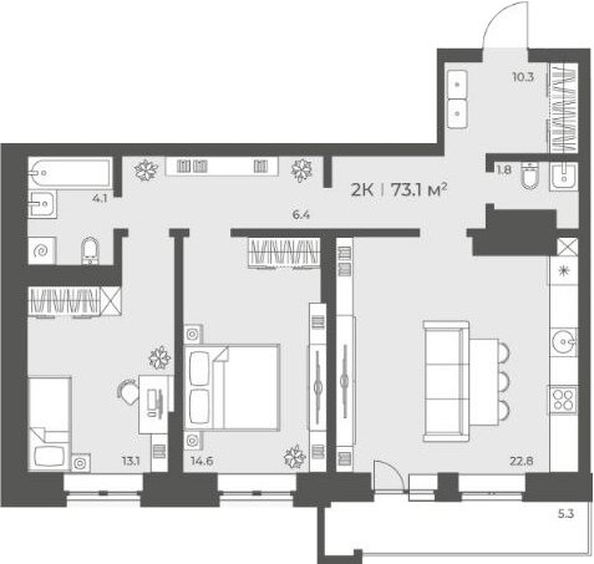 
  Продается 2-комн. квартира 74.24 м², в ЖК Черемушки на Приморской. Фото 1.