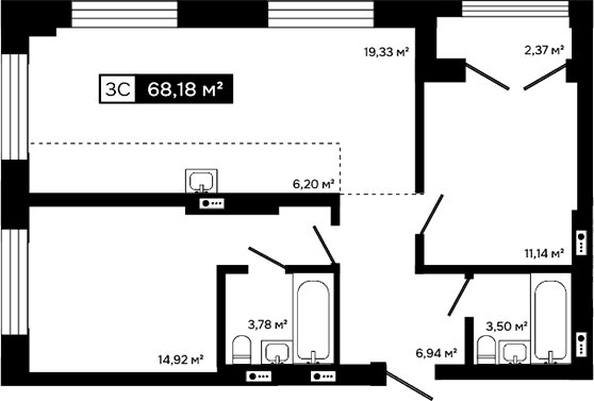 
  Продается 2-комн. квартира 65.81 м², в ЖК Платина. Фото 1.