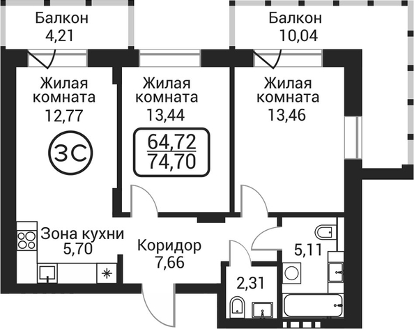 
  Продается 2-комн. квартира 60.45 м², в ЖК Пегас. Фото 1.