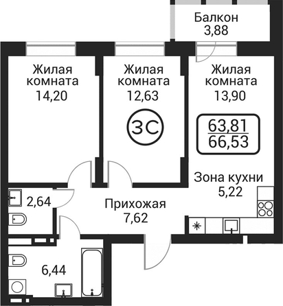
  Продается 2-комн. квартира 62.65 м², в ЖК Пегас. Фото 1.