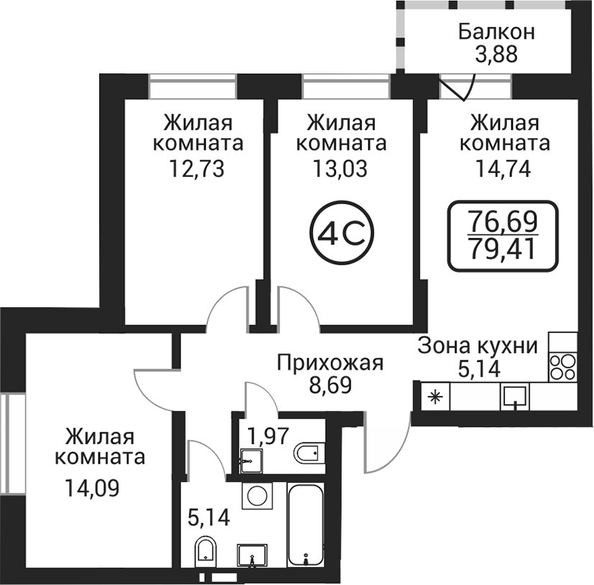 
  Продается 2-комн. квартира 75.53 м², в ЖК Пегас. Фото 1.