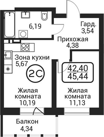 
  Продается 2-комн. квартира 41.1 м², в ЖК Пегас. Фото 1.