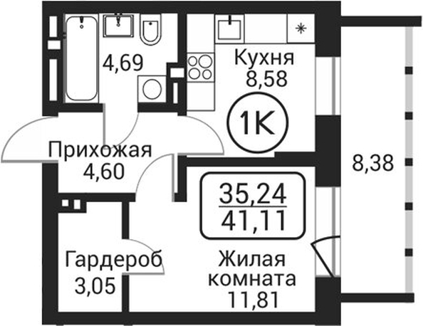 
  Продается 1-комн. квартира 32.73 м², в ЖК Пегас. Фото 1.