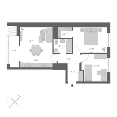 
  Продается 3-комн. квартира 66.59 м², в ЖК Беринг, дом 3. Фото 1.