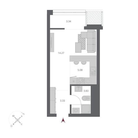 
  Продается студия 29.85 м², в ЖК Беринг, дом 3. Фото 1.