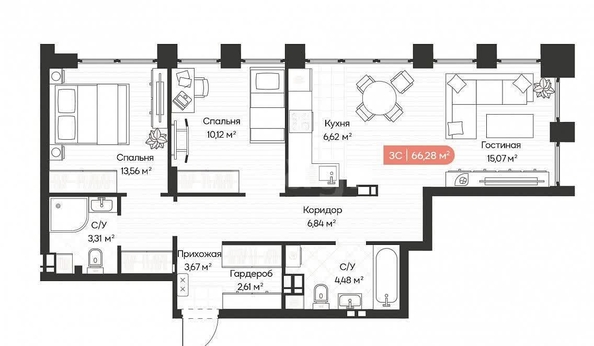 
  Продается 2-комн. квартира 66.3 м², в ЖК Баланс, 1 очередь. Фото 14.