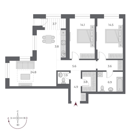 
  Продается 3-комн. квартира 87.6 м², в ЖК ОСКАР, дом 1. Фото 1.