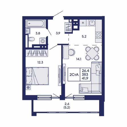 
  Продается 2-комн. квартира 41.9 м², в ЖК Горизонт, дом 2. Фото 1.