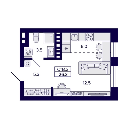 
  Продается студия 26.3 м², в ЖК Сподвижники, дом 1. Фото 1.