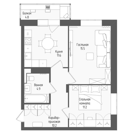 
  Продается 2-комн. квартира 54.8 м², в ЖК Тетрис, корпус 1. Фото 1.