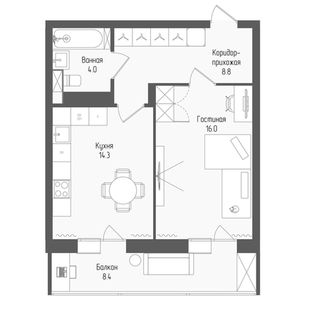 
  Продается 1-комн. квартира 45.6 м², в ЖК Тетрис, корпус 2. Фото 1.