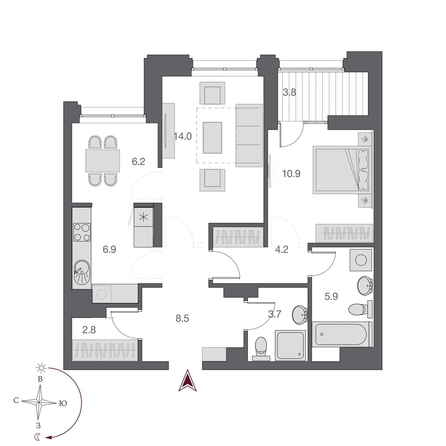 
  Продается 2-комн. квартира 63.8 м², в  Дом Нобель. Фото 7.
