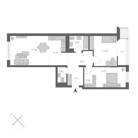 
  Продается 3-комн. квартира 74.74 м², в ЖК Беринг, дом 3. Фото 1.