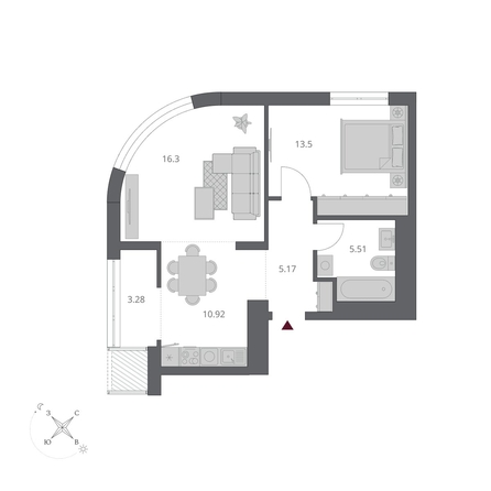 
  Продается 2-комн. квартира 54.68 м², в ЖК Беринг, дом 3. Фото 1.