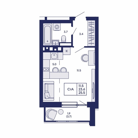 
  Продается студия 25.5 м², в ЖК Горизонт, дом 2. Фото 1.
