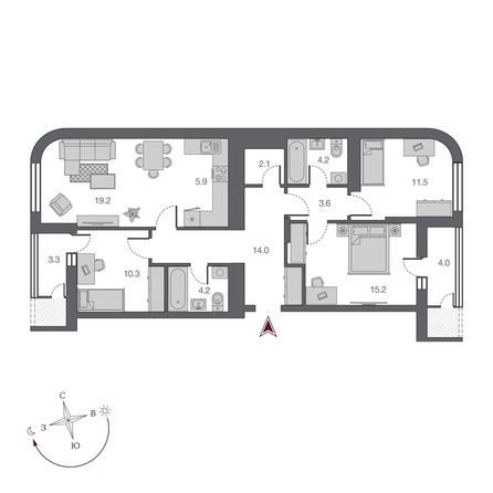 
  Продается 4-комн. квартира 96 м², в ЖК Беринг, дом 2. Фото 2.