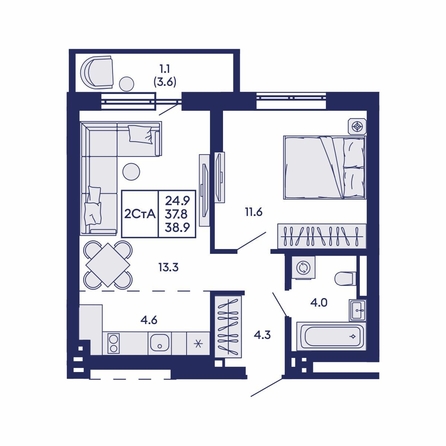 
  Продается 2-комн. квартира 38.9 м², в ЖК Горизонт, дом 2. Фото 1.