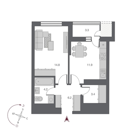 
  Продается 1-комн. квартира 44 м², в ЖК Беринг, дом 2. Фото 8.