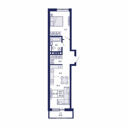 
  Продается 2-комн. квартира 44.8 м², в ЖК Горизонт, дом 2. Фото 1.