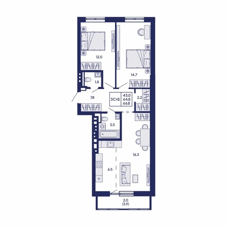 
  Продается 3-комн. квартира 66.8 м², в ЖК Горизонт, дом 2. Фото 1.