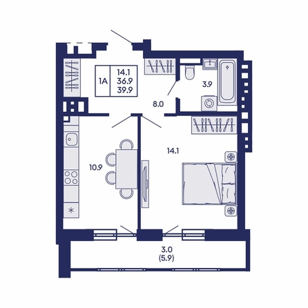 
  Продается 1-комн. квартира 39.9 м², в ЖК Горизонт, дом 2. Фото 1.