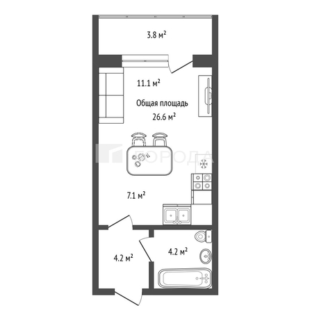 
  Продается студия 26.6 м², в ЖК Солнечные часы, 4 очередь дом 6. Фото 6.