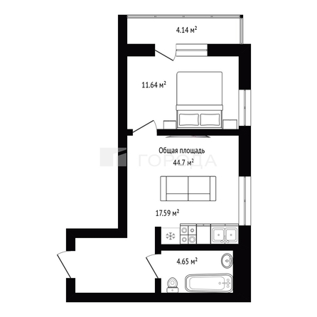
  Продается 1-комн. квартира 44.79 м², в ЖК Чкалов, дом 2. Фото 24.
