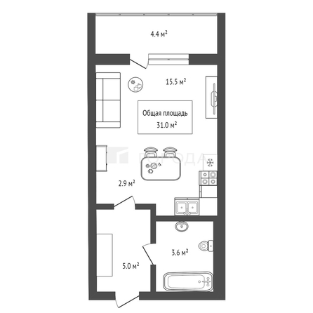 
  Продается студия 31 м², в  Дом Нобель. Фото 24.