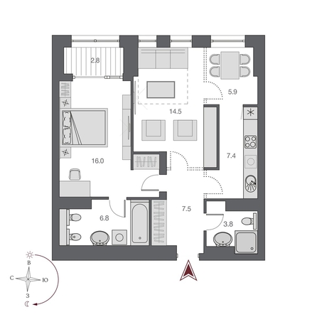 
  Продается 2-комн. квартира 63.3 м², в  Дом Нобель. Фото 7.