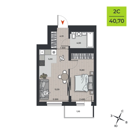 
  Продается 2-комн. квартира 40.7 м², в ЖК ДНК. Фото 1.