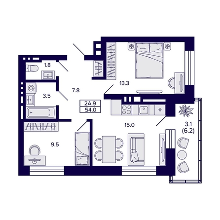 
  Продается 2-комн. квартира 54 м², в ЖК Сподвижники, дом 1. Фото 1.