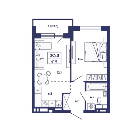 
  Продается 2-комн. квартира 41.9 м², в ЖК Сподвижники, дом 2. Фото 1.