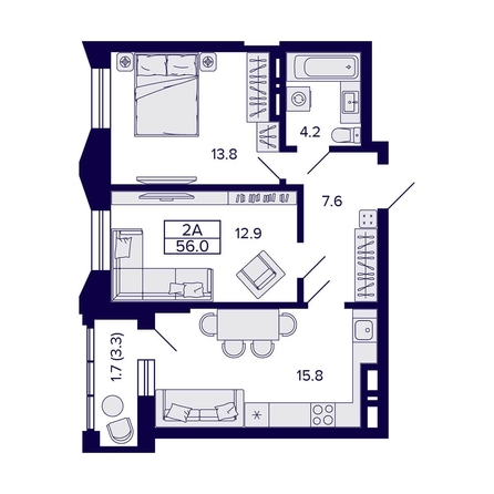
  Продается 2-комн. квартира 56 м², в ЖК Грандо. Фото 1.