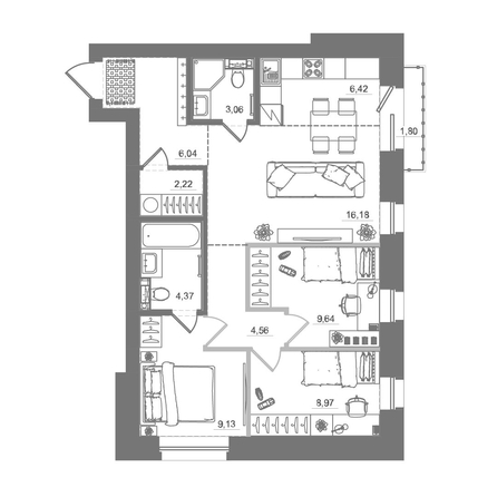 
  Продается 3-комн. квартира 72.71 м², в ЖК Спектр, дом 10. Фото 1.