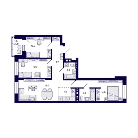 
  Продается 4-комн. квартира 79.8 м², в ЖК Сподвижники, дом 1. Фото 1.