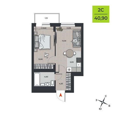 
  Продается 2-комн. квартира 40.9 м², в ЖК ДНК. Фото 1.