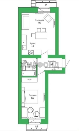 
  Продается 2-комн. квартира 44.8 м², в ЖК Малахит, дом 5. Фото 11.