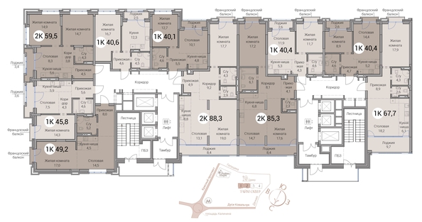 
  Продается 2-комн. квартира 67.7 м², в ЖК Тайм Сквер. Фото 19.
