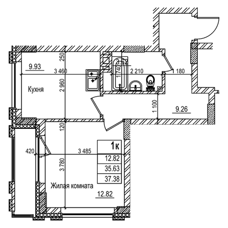 
  Продается 1-комн. квартира 35.6 м², в ЖК Чернышевский, корп 3.3. Фото 1.